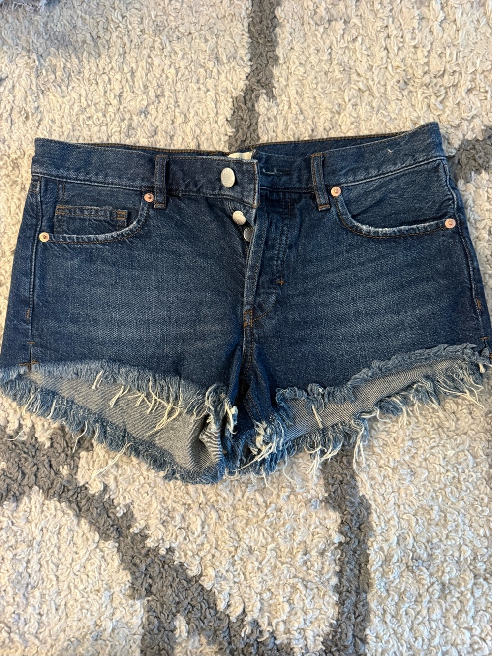 We The Free Dark Blue Frayed Denim Cutoff Shorts